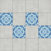 Carreau de faïence bleu et blanc complexe avec mot