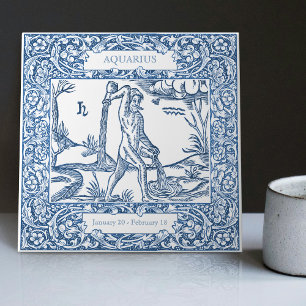 Carreau de faïence néerlandaise bleu Delft Verseau