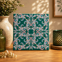 Carreau de filigrane floral orné en vert chasseur