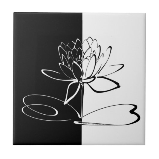 Carreau de Fleur de Lotus Noir et Blanc Yin Yang (Devant)