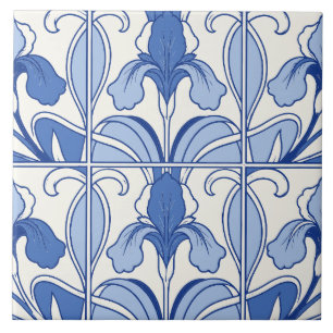 Carreau de fleur d'iris en azulejo portugais bleu