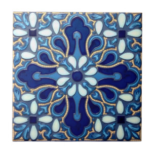 Carreau de majolique espagnol bleu cobalt