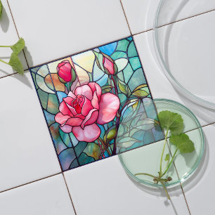 Carreau de mosaïque en céramique vitrail de rose r