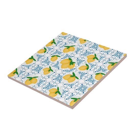 Carreau de motif floral bleu citron de campagne fr (Côté)
