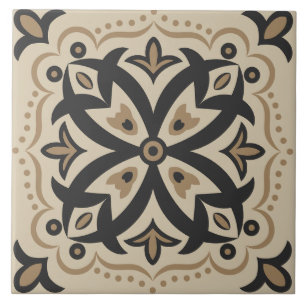 Carreau de motif floral marocain noir et or