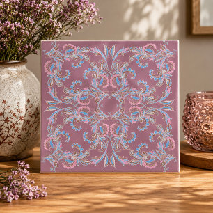 Carreau de style arabesque rose et bleu vintage su