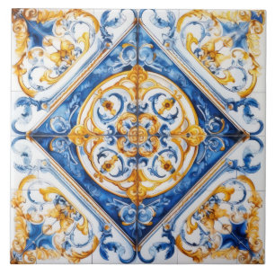 Carreau de style Talavera Azulejo or bleu blanc et