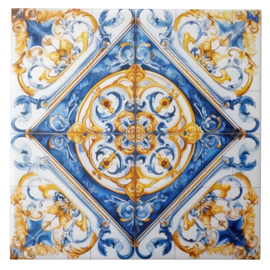 Carreau de style Talavera Azulejo or bleu blanc et (Devant)