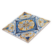 Carreau de style Talavera Azulejo or bleu blanc et (Côté)