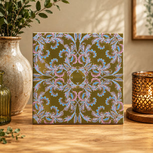 Carreau de style vintage rose et bleu arabesque su