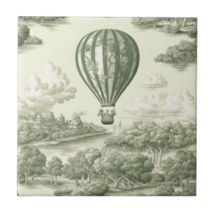 Carreau de toile de Jouy montgolfière verte Campag