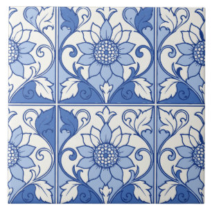 Carreau de tournesol en azulejo bleu portugais