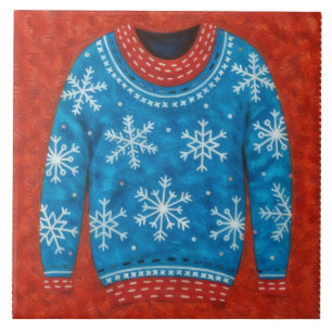 Carreau de vacances amusant Sweater Rouge Bleu Flo