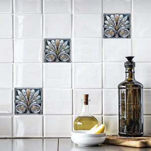 Carreau Déco Belle Noir Blanc Iridescente Verre Or