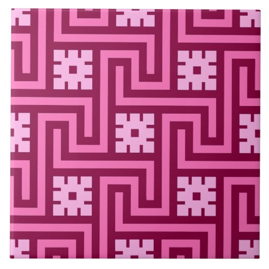 Carreau Déco clé grecque, rose et bordeaux (Devant)