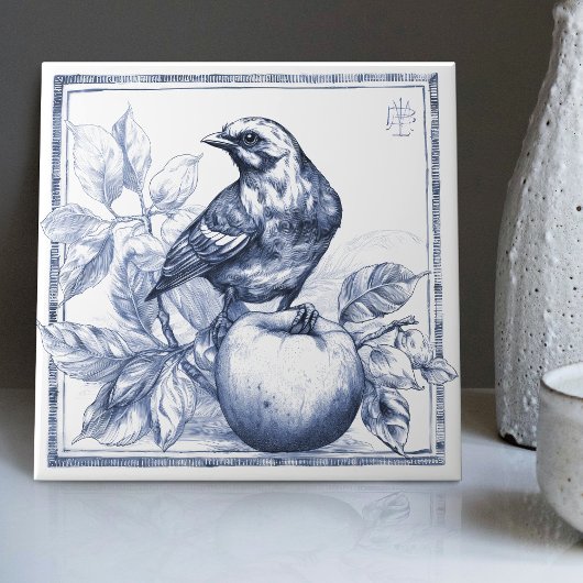 Carreau Décor Aquarelle Art Nouveau Delft Sparow Apple
