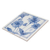 Carreau Décor Art Déco Bleu Papillon Fleur Delft (Côté)