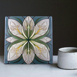 Carreau Décor Art déco bleu vert floral Art nouveau
