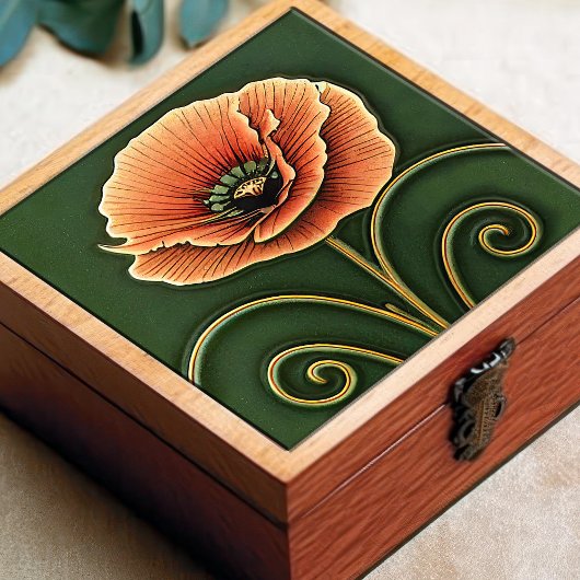 Carreau Décor Art Déco Fleur Rouge Art Nouveau