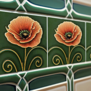 Carreau Décor Art Déco Fleur Rouge Art Nouveau