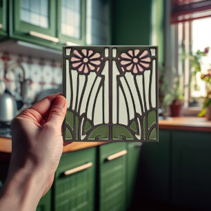 Carreau Décor Art déco rose Fleur Art Nouveau