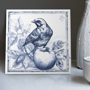Carreau Décor Art nouveau aquarelle pomme moineau Delft