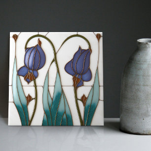 Carreau Décor bleu Crocus Art Nouveau Art Déco