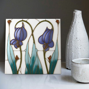 Carreau Décor bleu Crocus Art Nouveau Art Déco