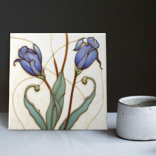 Carreau Décor bleu Crocus Art Nouveau Art Déco
