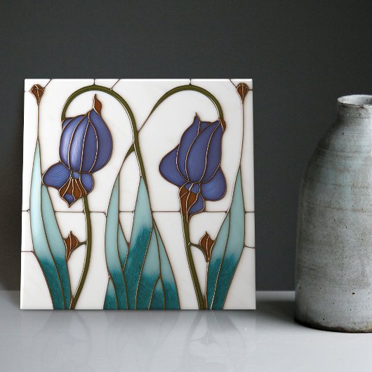 Carreau Décor bleu Crocus Art Nouveau Art Déco