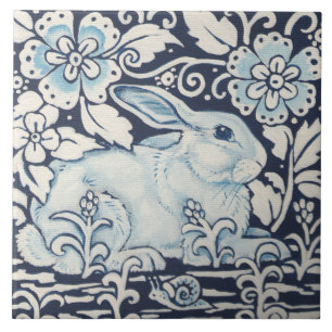 Carreau Décor bleu marine Rabbit, Fleurs de jardin escarg