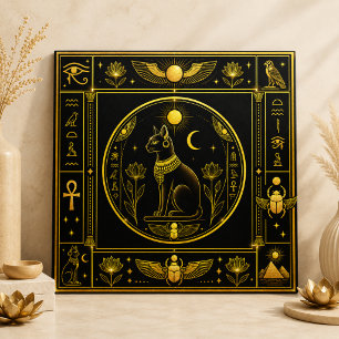 Carreau Décor Chat Bastet Or Noir Symbole Égyptien