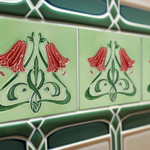 Carreau Décor de Bellflower rouge Art Nouveau