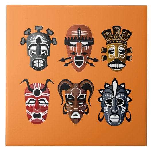 Carreau Décor de masques africains mignons (Devant)