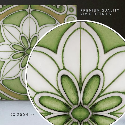 Carreau Décor de mur fleuri vert Art Nouveau