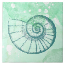 Décor de plage spirale coquillage aquarelle bleue