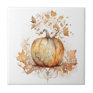 Carreau Décor de rêve en automne avec citrouille et feuill