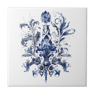 Carreau Décor Delft bleu et blanc avec fleurs