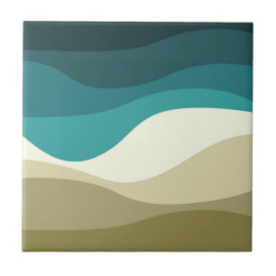 Carreau Décor des vagues de style rétro coloré