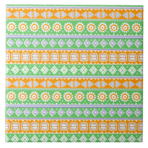 Carreau Décor ethnique motif vert orange