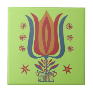 Carreau Décor floral de tulipes d'art folklorique américai