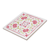 Carreau Décor floral folklorique rose et olive (Côté)
