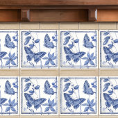 Carreau Décor floral papillon Delft Art Nouveau