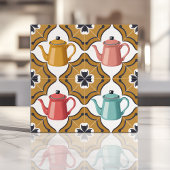 Carreau Décor kitsch des années 1950 avec théières joueuse