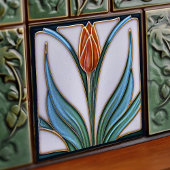 Carreau Décor Mur Tulipe Rouge Art Nouveau Art Déco