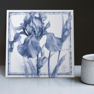 Carreau Décor mural Iris Bleu de Delft Art Nouveau Aquarel