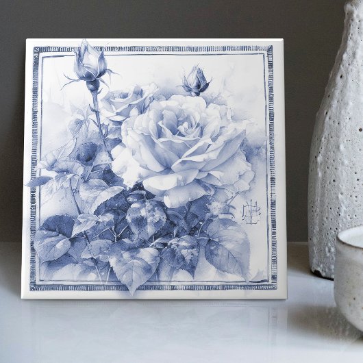 Carreau Décor Rose Delft Art Nouveau Aquarelle