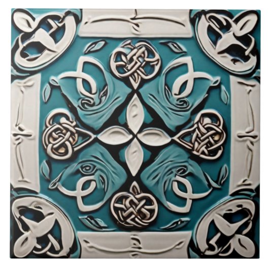 Carreau Décor Turquoise & Blanc Celtic inspo abstrait (Devant)