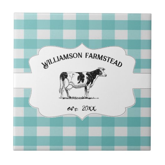 Carreau Décor turquoise Buffalo Plaid Farm Cow (Devant)