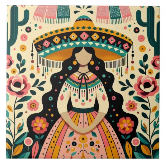 CARREAU DÉCORATIF DE STYLE MEXICAIN (Devant)